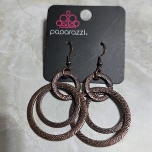paparazzi Textured Copper-Tone Multi-Hoop Drop Earrings